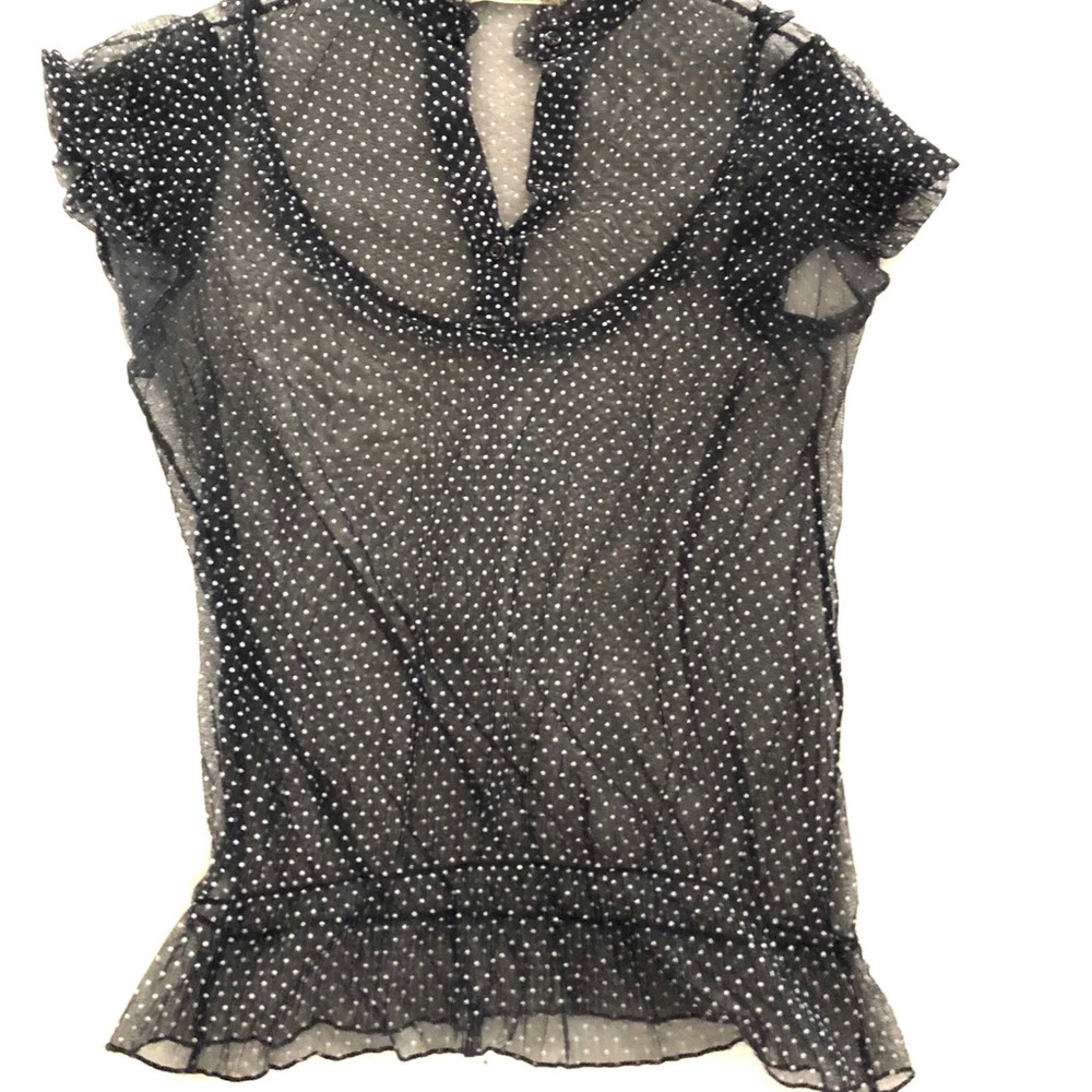Black and white polka dot see through blouse